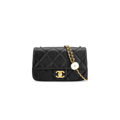 CHANEL MASTER DOUBLE PEARL ADJUSTABLE CHAIN FLAP BAG AS4861 (20.5*13*6.5cm)